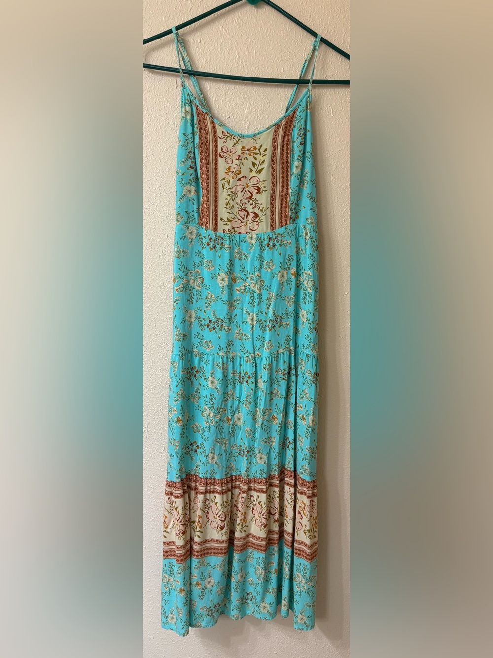 Turquoise Floral Maxi Dress with Border Trim